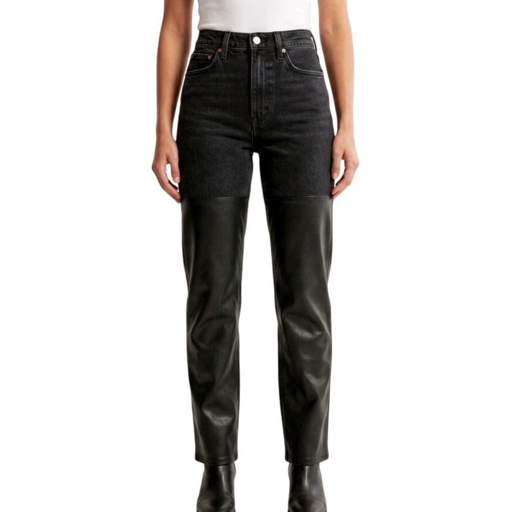 Abercrombie & Fitch 90s Straight Ultra High Rise Jeans 23 000R Black Leather Mix